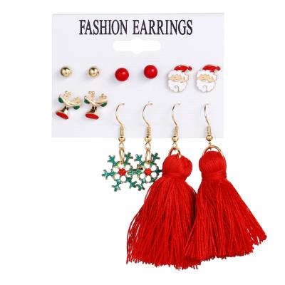 China Trendy Vintage Fashion Alloy Pearl Tassel Christmas Geometric Earrings Set Christmas Tree Earring For Women for sale