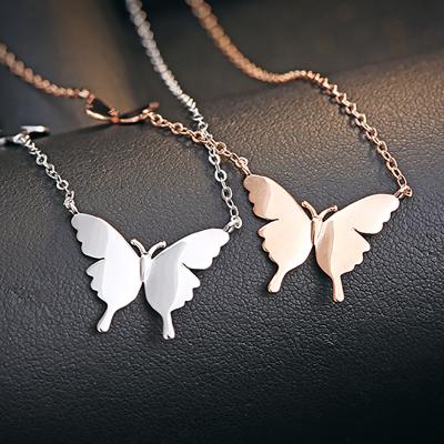 China 2021 New Trendy 925 Sterling Silver Plain Gold Pendant Jewelry Butterfly Necklace For Women Girls for sale