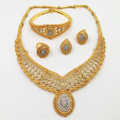 China Fashion Trendy Wholesale Women's Luxury 24k Gold Plated Bridal Jewelry 4piece Sets for sale