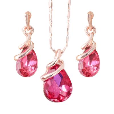 China New Trendy Drop 3 Colors Water Gold Necklace Earring Jewelry Sets For Women for sale