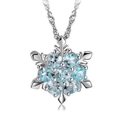 China High Quality Natural Gemstone Necklace Zircon Snowflake Necklace Christmas Gift Hot Selling Silver Plated Pendant for sale