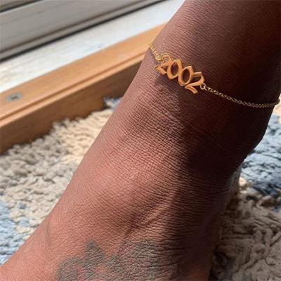 China FASHIONABLE Hot Selling Gold Plated Alloy Stainless Steel Gold Plated Birthday Year Number Foot Chain Jewelry Cuban Link Anklet For Gifts for sale