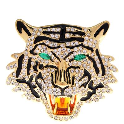 China High Quality Men's Personality Diamond Inlaid Bossy Tiger Head Brooch Twelve Zodiac Tiger Animal Head Pin Necklace for sale