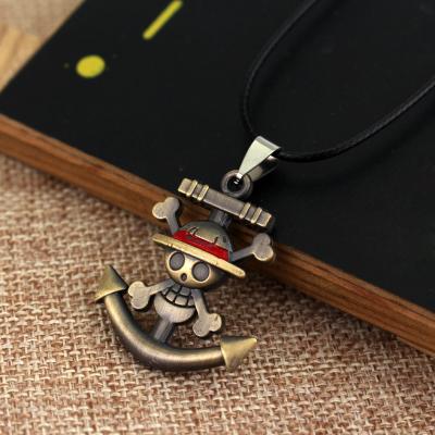 China New Vintage Fashionable Anime LUFFY Skull ONE PIECE Skull Necklace Pirate Flag Metal Pendant Necklace for sale