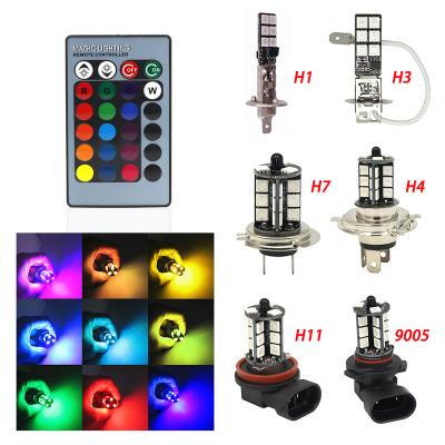 China H1 H3 H4 9005 9006 H11 H7 RGB LED Car Headlight 5050 LED 27SMD Auto Strobe Led Lamp Bulb With Remote Control Universal for sale