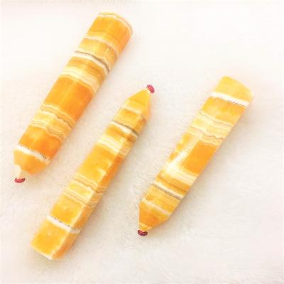 China Europe Wholesale High Quality Polished Crystal Point Tower Natural Yellow Calcite Quartz Crystal Wand Point for sale