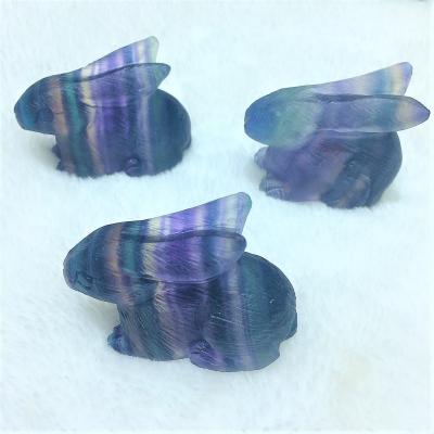 China Europe Crystal Craft Rabbit Rainbow Fluorite Natural Quartz Cut Wholesale Crystal Animal Carvings for sale