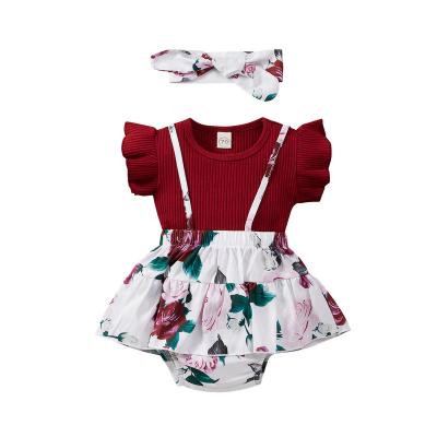 China 2022 Breathable Spring And New Summer Mine Band Flight Sleeve Tops Straps Skirts Headbands Baby Three-Piece Dress for sale