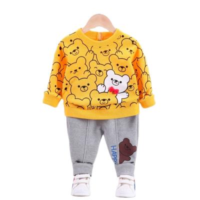 China 2022 boys and children's clothing casual long-sleeved cartoons suit round neck T-shirt sports pants two-piece set for sale