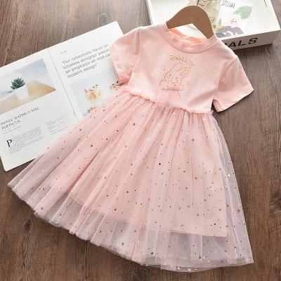 China Pink Princess Bunny Girl Dress Star Net Gauze Summer Breathable Girl Dress for sale