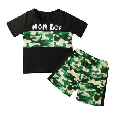 China Casual Kid Clothes Boys Cartoon Dinosaur Printing Letter Round Neck T-shirt + Shorts Printed Two-Piece Set for sale