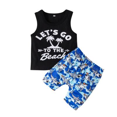 China 2022 Two Piece Shorts Sleeeves INS Amazon Children Clothing Sets Boy Vest Dinosaur Print Costume for sale