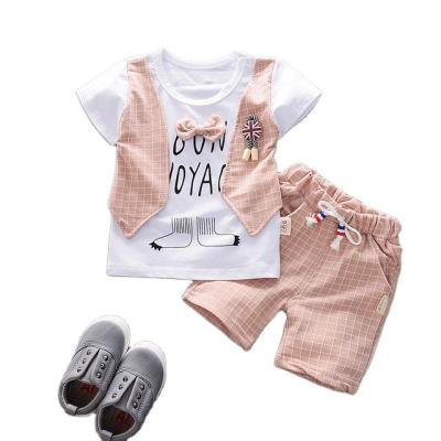 China 2021 new summer gentleman's two-piece suit 1-4 years old version baby cartoon plaid short-sleeved shorts anti-shrink for sale