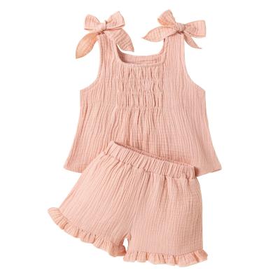 China 2022 breathable European and American new summer baby solid color vest suit girl baby clothes waist vest two-piece set for sale