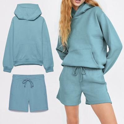 China New Arrival Anti-pilling Hoodie Shorts Set Women Stylish Women Sweat Shorts Set Long Sleeve Hoodies Shorts Tracksuit Outfit For Women for sale