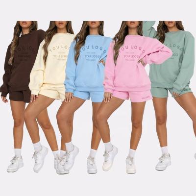 China Breathable Hot Selling Sweatshirt Set Women Sweat Shorts Two Piece Tracksuit For Women Sweatsuit Set Tracksuit OEM for sale