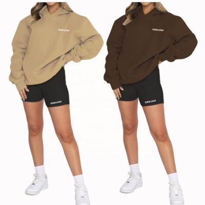 China Breathable Custom Looselong Sleeve Women's Logo Drop Shoulder Pullover Women's Hoodie Contrast Color Casual Biker Shorts Gear Set for sale