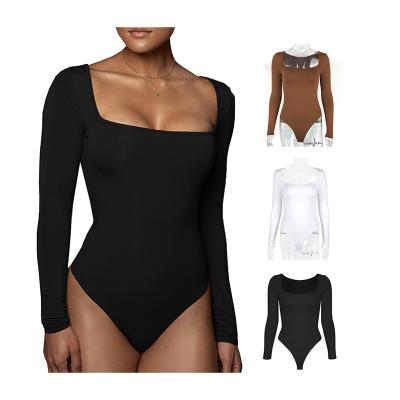 China Anti-pilling Must have Jumpsuits Playsuits & Bodysuits Stretch Jersey Long sleeve square neck woman bodysuit for sale