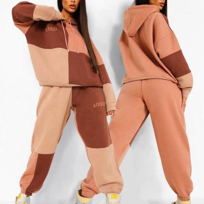 China Breathable Patchwork Color Block Sweatpants Suit Sweatpants Women And Track Suits Women Casual Clothing OEM Two Piece Accept for sale