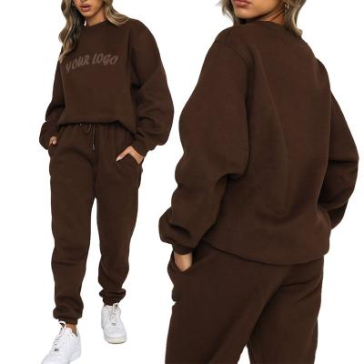 China Breathable Custom Sweatpants Set Women Crew Neck Fleece Embroidered Sweatshirt and Jogger Set Plus Size Women's Sets for sale