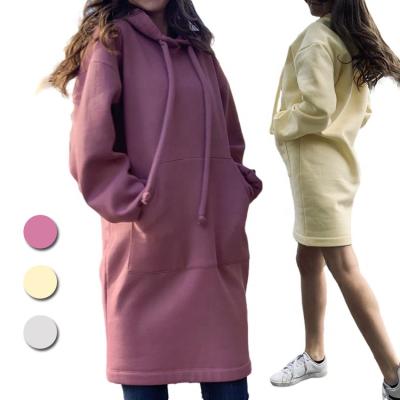 China Breathable Fall Winter Trendy Solid Color Custom Hoodie Dress For Women Cotton Fleece Loose Casual Hoodie Dress for sale