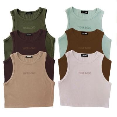 China Anti-pilling elastic ribbed fabric summer spring tank tops high quality sport fitness customized cropped top women for sale