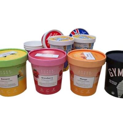 China Logo Container 16oz 500ml Disposable Biodegradable Ice Cream Custom Paper Cups With Lid for sale