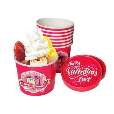 China Minimalist Disposable Paper Frozen Desserts Packaging Container Tubs With Lid Paper Cup Ice Cream Paper Bowl for sale