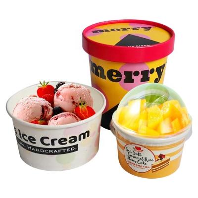 China Custom Logo Biodegradable Ice Cream Paper Cups Stackable Lid 8oz 10oz 12oz 16oz 28oz 32oz 34oz for sale