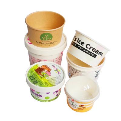 China Wholesale White Disposable Custom Recyclable 500ml Ice Cream Paper Cup Packaging With Dome Lid for sale