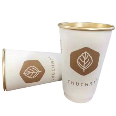 China Custom Logo Aluminum Foil Cup Disposable Takeaway Recyclable Printing Gold Foil Paper Coffee Cup With Cover for sale