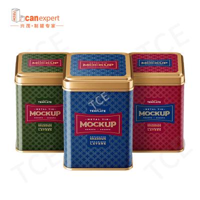 China Food Grade Small Rectangle Square Metal Food Sliding Tin Can Printing Packaging With Self-Sealing Lid For Tea for sale