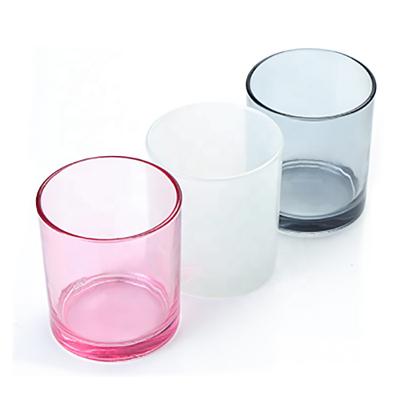 China Morden wholesale custom designed empty colored glass candle holders glass jar for candle making for sale