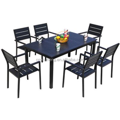 China Contemporary Wood Set Metal Rope 10 Patio Dining Dining Table Set Teak Set Aluminum For Furniture Outdoor Black Outdoor Chair And Table for sale