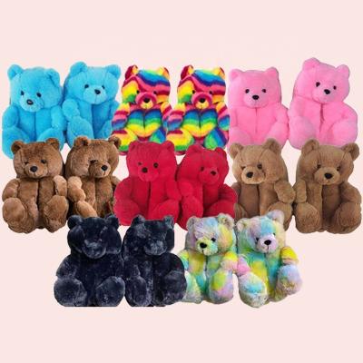 China 2020 Lit Women's Ladies Casual Shoes Girl Women Fur Teddy Bear Shoes Sandals For Shoes Hairy Furry Slides Flat Slippers for sale