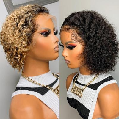 China Short Silky Straight Wave Wigs Water Wave Cut Pixie Human Wig Curly Wigs, Pixie Cup Pixie-Cut Machine Made Wigs, Short Hair Wigs For Black Women for sale