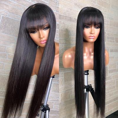 China Good Quality Silky Straight Virgin Hair 360 Headband Wigs With Bangs, None Lace Front Human Hair Wigs Lace Front Wigs, Full Straight Machine Made Wig for sale