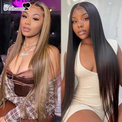 China Silky Straight Black Blonde Highlight JF Natrual Wave Lace Front Human Hair Wig, Pre Plucked Mix Color Hair Wig, Raw Transparent Lace Virgin Hair Wigs for sale