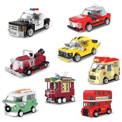 China 4PCS/SET Decool Safety Pull Back Mini Car Small Model Building Block Boy Intelligence Assembly Racing Model Toy for sale