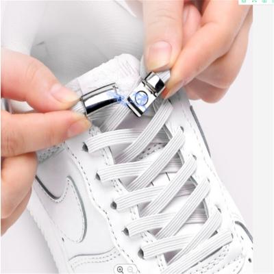 China Hot Sales Polyester Fast No Tie Elastic Bungee Flat Laces With Magnetic Magnetic Locks No Tie Laces for sale