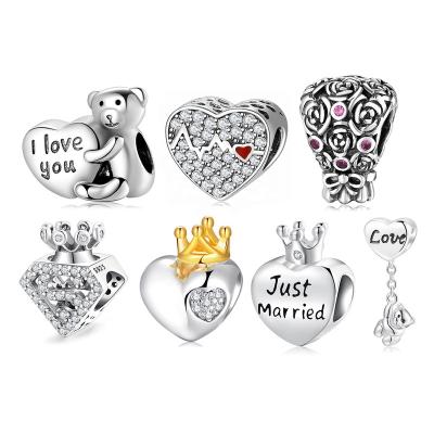 China Real TRENDY 925 Sterling Silver Show I Love You Bear Holding Heart Beads Charms For Bracelets Jewelry Making Fashion Bead HOT SALE for sale