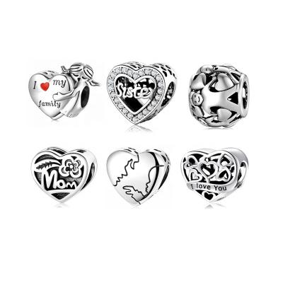 China Fashion Designer Charms 925 Sterling Silver Mother Family Friend CZ Sister Beads Jewelry Fit Women Bracelets Necklace Pendant Gift for sale