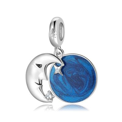 China TRENDY Series 925 Sterling Silver Halloween Moon and Stars Enamel Charm Pendant with CZ Fit Original Women Charm Bracelet Jewelry Gift for sale