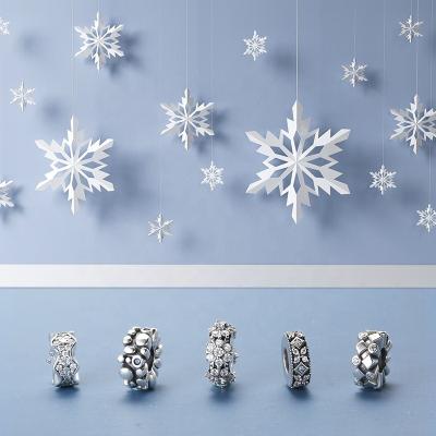 China Real TRENDY 925 Sterling Silver Winter Charming Snowflake shining clear CZ spacer cap bead charms for bracelet making wholesale for sale