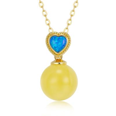 China Real 925 Sterling Silver Beeswax Heart Shaped Blue Crystal Pearl Trendy Pendant Necklaces For Women Fine Jewelry Gold Plated for sale