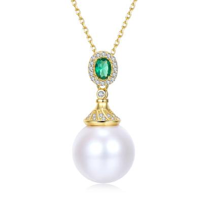 China FASHIONABLE NEW 925 Sterling Silver Women's Neck Chain Bead and Gem Necklace Party Wedding Women Green Gold Plated Chain Jewelry Making Gift for sale