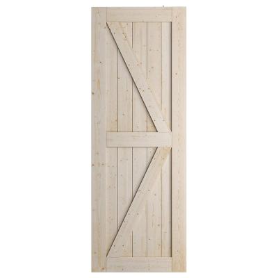 China RheTech DIY Decoration 30 x 84 Inch Unfinished Solid Pine Wood K-Frame Panel Slab Sliding Wooden Barn Door for sale