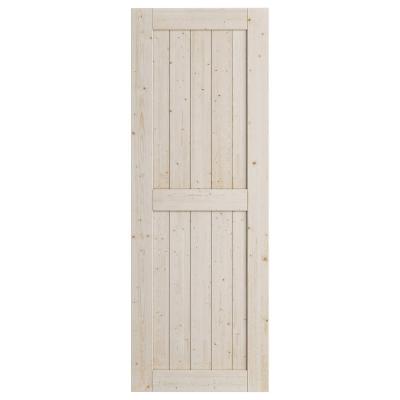 China RheTech DIY Decoration 30 x 84 Inch Unfinished Solid Pine Wood H-Shape Panel Slab Sliding Wooden Barn Door for sale