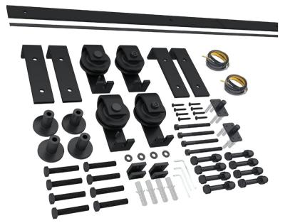 China Industrial Bi-Folding Sliding Top Roller Kit For Barn Door Hardware Black Flat Track Mount 4 Doors for sale