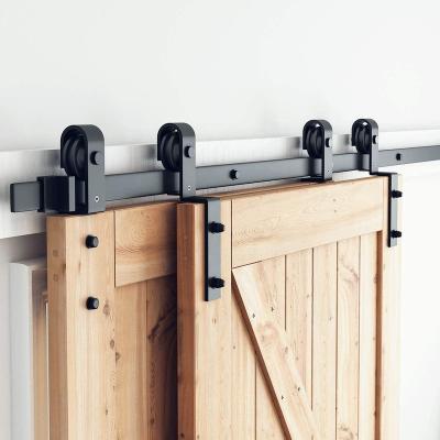 China Modern Black Color Bypass Sliding Barn Door Hardware Kit For Double Door for sale